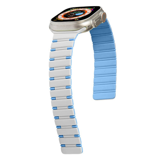 For Apple Watch SE 2023 40mm Two-color Magnetic Silicone Watch Band(Antique White Mist Blue) by bashfashion