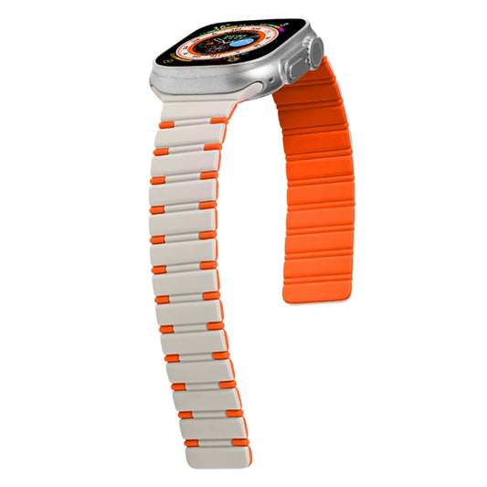 For Apple Watch Series 8 45mm Two-color Magnetic Silicone Watch Band(Starlight Orange) by bashfashion