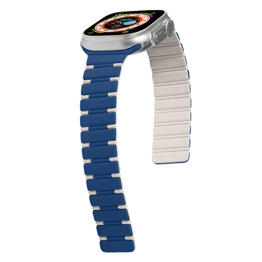 For Apple Watch SE 2022 44mm Two-color Magnetic Silicone Watch Band(Dark Blue White) by bashfashion