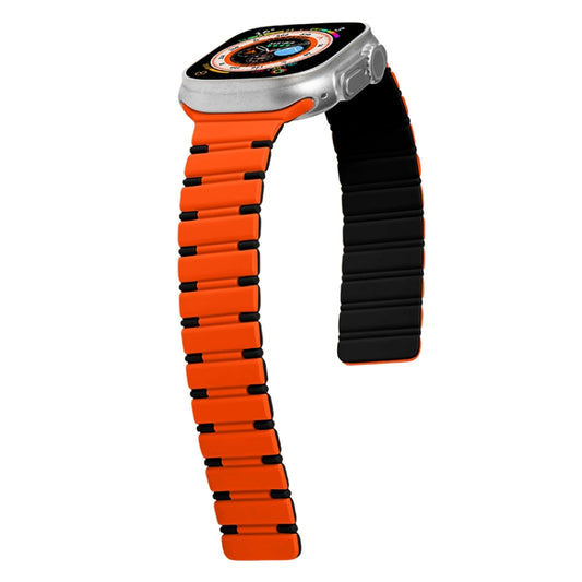 For Apple Watch Series 4 44mm Two-color Magnetic Silicone Watch Band(Orange Black) by bashfashion