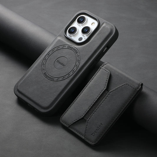 For iPhone 15 Denior D17 Skin Feel MagSafe Detachable Card Slot Phone Case(Black) by Denior