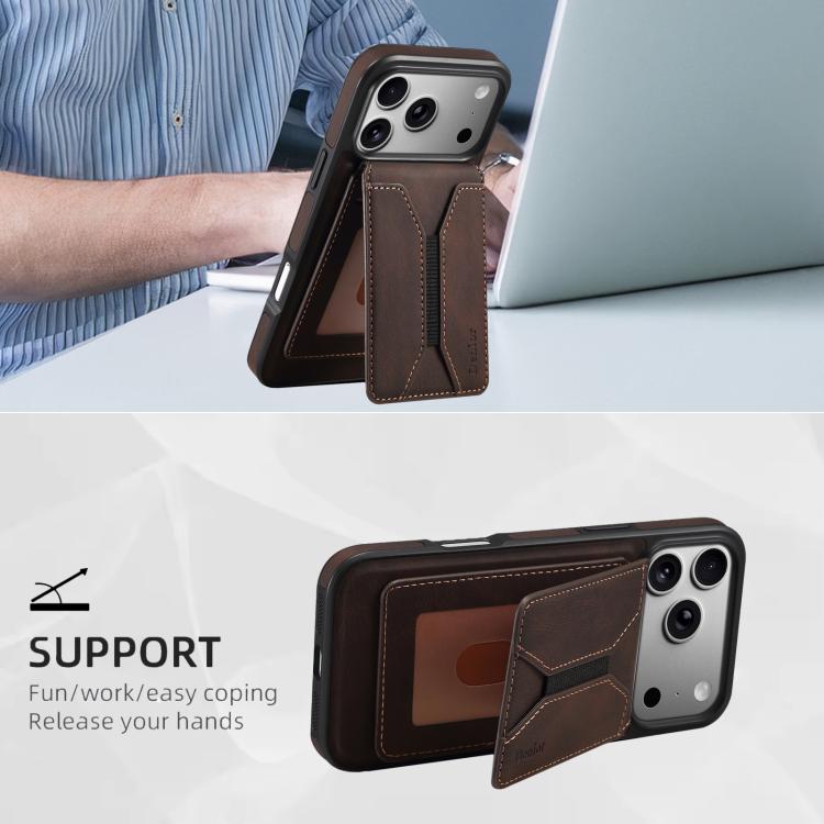 For iPhone 17 Pro Denior D17 Skin Feel MagSafe Detachable Card Slot Phone Case(Brown) by Denior