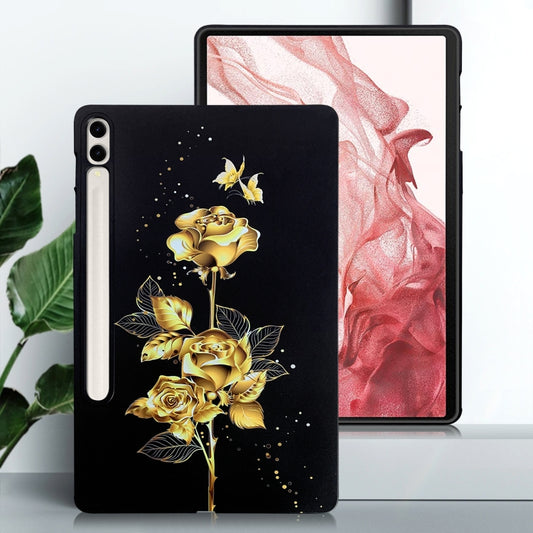 For Samsung Galaxy Tab S7+ / S8+ Color Painting Pattern Smart Tablet TPU Case(Golden Rose) by bashfashion