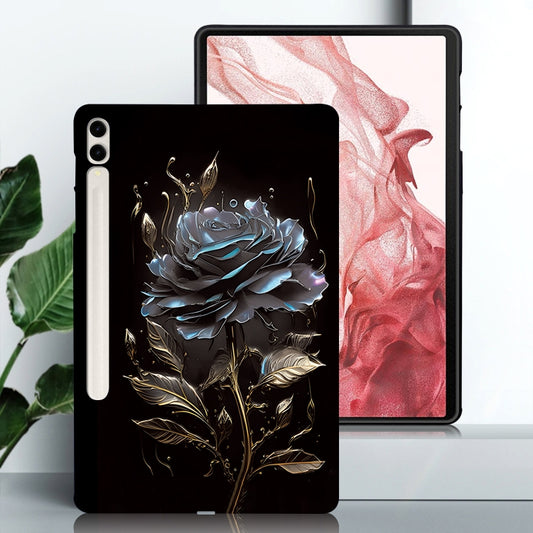 For Samsung Galaxy Tab S7+ / S8+ Color Painting Pattern Smart Tablet TPU Case(Black Rose) by bashfashion