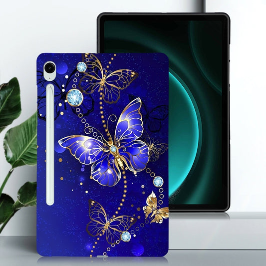 For Samsung Galaxy Tab S9 / S9 FE Color Painting Pattern Smart Tablet TPU Case(Blue Butterfly) by bashfashion