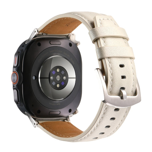 For Samsung Galaxy Watch Ultra 47mm / Ultra 2025 Plain Genuine Leather Watch Band(Creamy White) by bashfashion