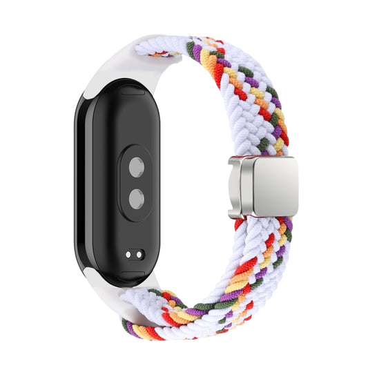 For Xiaomi Smart Band 9 / 8 Nylon Braided Loop Magnetic Buckle Integrated Watch Band(White Rainbow) by bashfashion