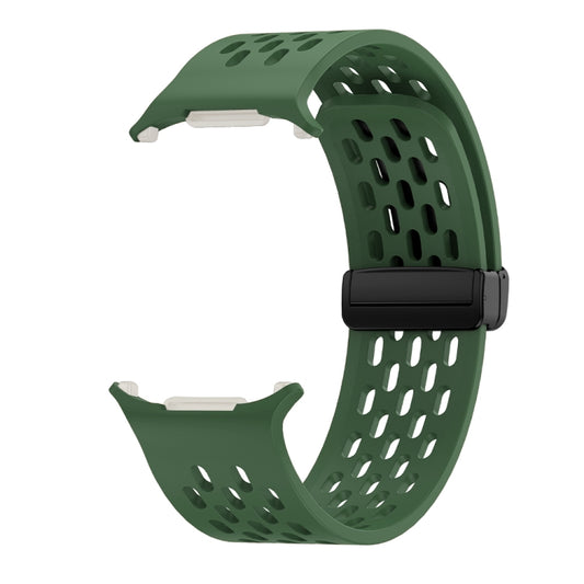 For Samsung Galaxy Watch Ultra 47mm / Ultra 2025 Hole Style Plastic Connector Magnetic Folding Buckle Silicone Watch Band(Dark Green) by bashfashion
