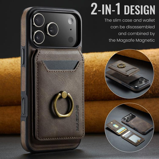 For iPhone 17 Pro Max MAGKING K1 MagSafe Detachable Wallet RFID Back Cover Phone Case(Coffee) by MAGKING