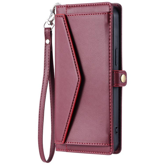For iPhone 16e Wallet Multi-card Slot Leather Phone Case with Lanyard(Wine Red) by bashfashion