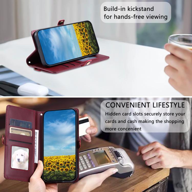 For iPhone 16e Wallet Multi-card Slot Leather Phone Case with Lanyard(Wine Red) by bashfashion