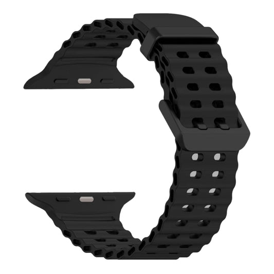For Apple Watch Ultra 49mm Ocean Dual-Row Hole Silicone Watch Band(Black) by bashfashion