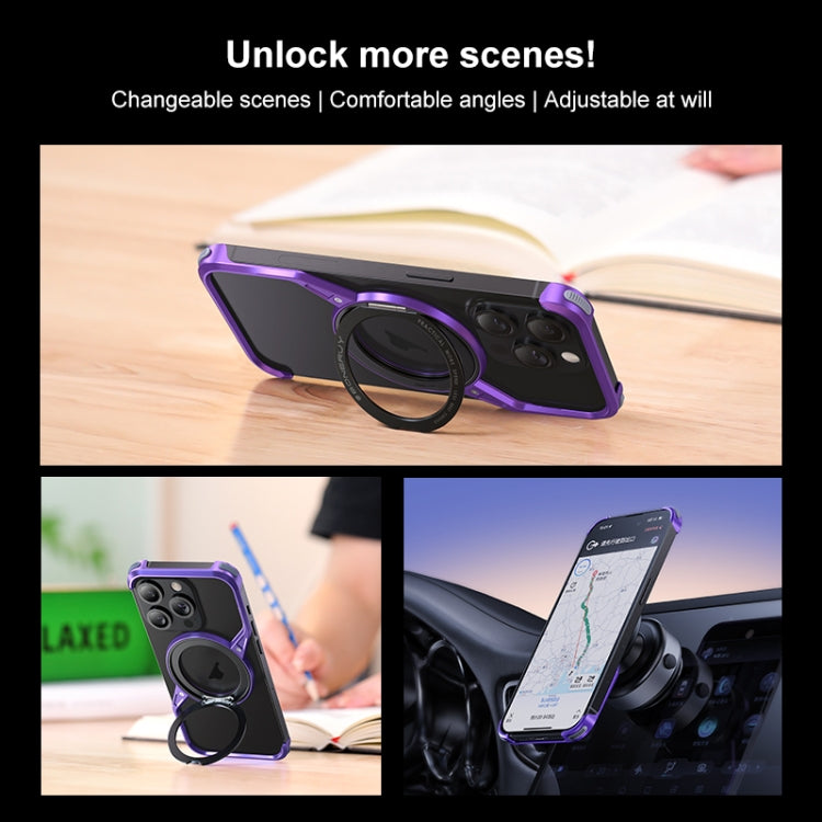 For iPhone 16 Pro Max Frameless Rotation Holder Magsafe Metal Phone Case(Dark Purple) by bashfashion