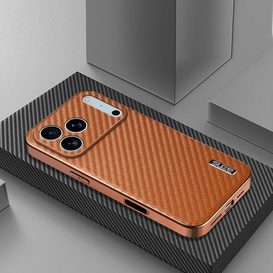 For iPhone 17 Pro Max AZNS Electroplated Edge Carbon Fiber Texture Phone Case(Brown) by AZNS