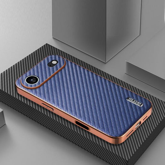 For iPhone Air AZNS Electroplated Edge Carbon Fiber Texture Phone Case(Blue) by AZNS