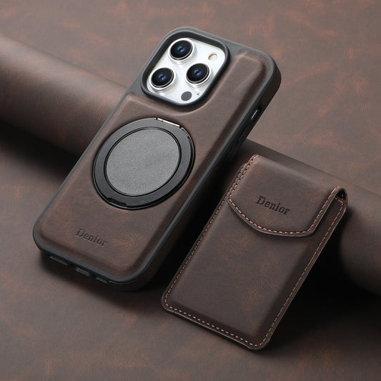 For iPhone 15 Denior D20 Skin Feel MagSafe Holder Detachable Card Slot Phone Case(Brown) by Denior