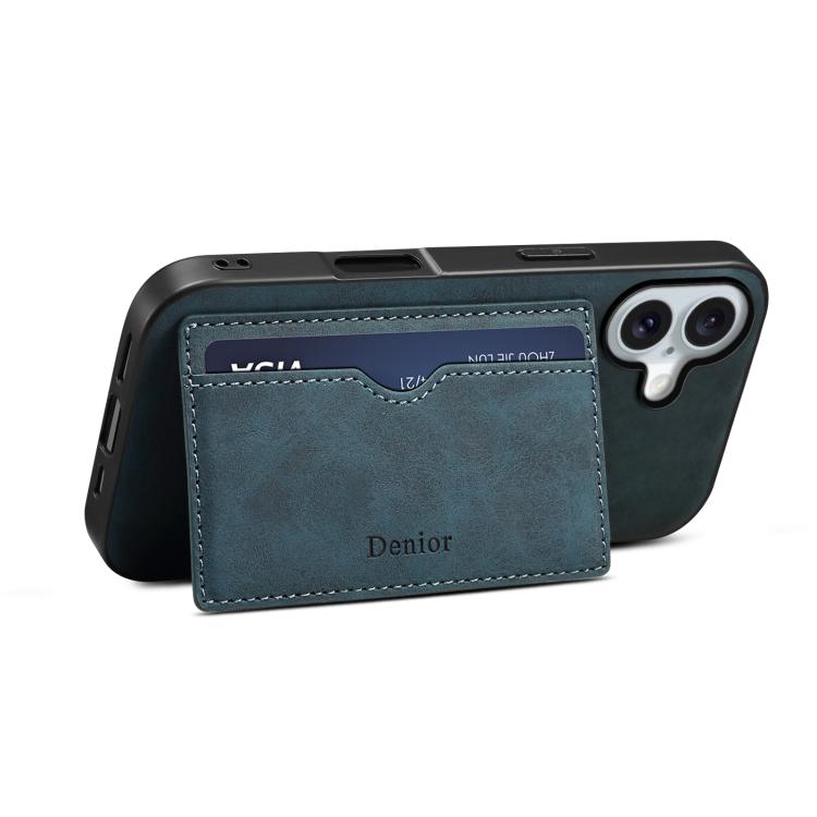 For iPhone 17 Denior D08 PU Single Card Slot Holder Phone Case(Blue) by Denior