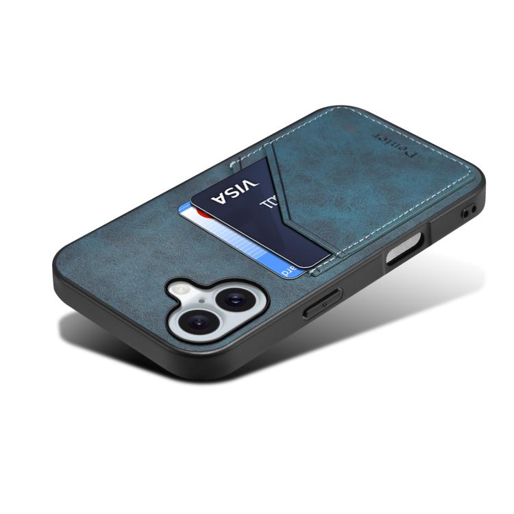For iPhone 17 Denior D09 PU Dual Card Slot Back Cover Phone Case(Blue) by Denior