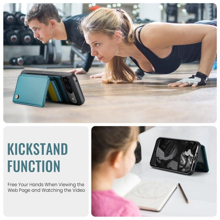 For Google Pixel 9 / 9 Pro JEEHOOD J05 Business Magnetic Style RFID Leather Phone Case(Blue Green) by JEEHOOD