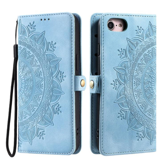 For iPhone 16e Skin Feel Totem Embossed Leather Phone Case(Blue) by bashfashion