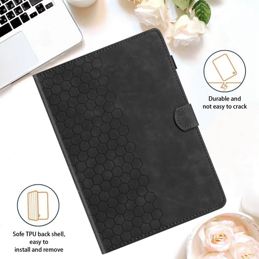 For Samsung Galaxy Tab A11 / A9 Honeycomb Embossed Leather Smart Tablet Case(Black) by bashfashion