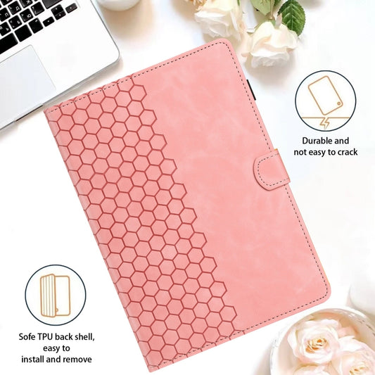 For Samsung Galaxy Tab S6 Lite P610 Honeycomb Embossed Leather Smart Tablet Case(Pink) by bashfashion