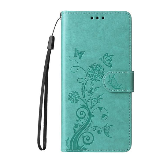 For iPhone 16e Embossed Butterfly Flowers Leather Phone Case(Green) by bashfashion