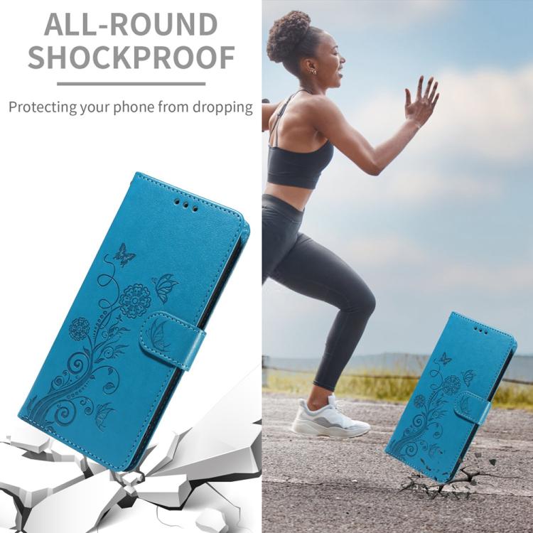 For iPhone 16e Embossed Butterfly Flowers Leather Phone Case(Blue) by bashfashion