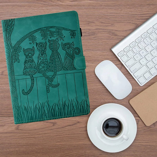 For Samsung Galaxy Tab A 10.5 T590 Cats Embossed Leather Smart Tablet Case(Light Blue) by bashfashion