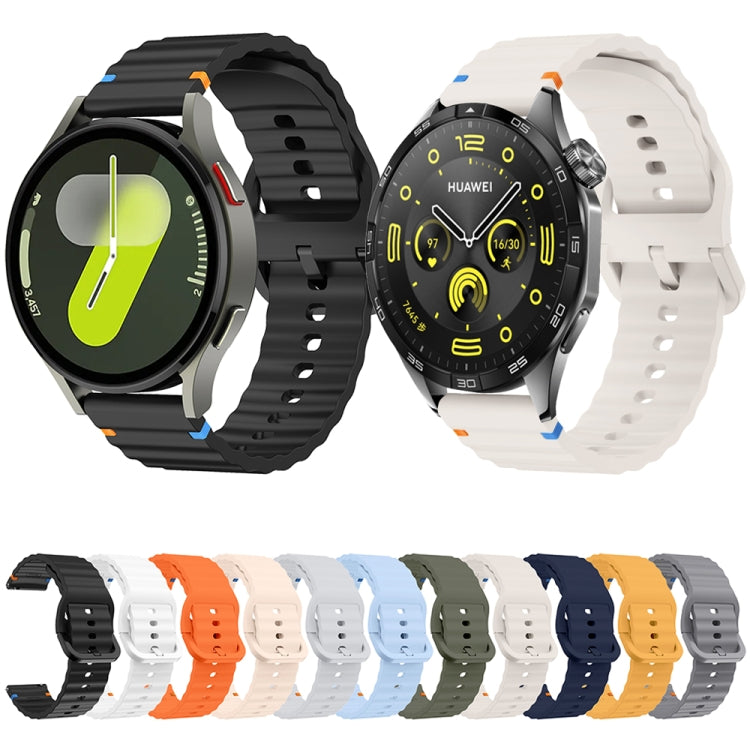 22mm Wave Pattern Stitched Silicone Watch Band(Midnight Blue) by bashfashion