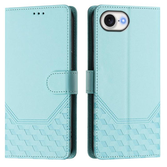 For iPhone 16e Honeycomb Embossing RFID Leather Phone Case(Mint Green) by bashfashion