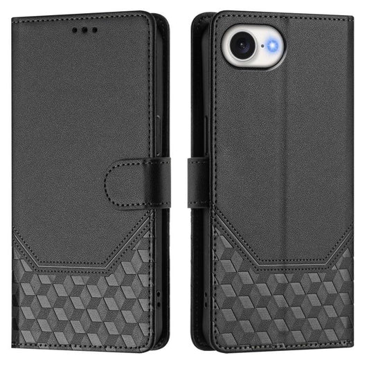 For iPhone 16e Honeycomb Embossing RFID Leather Phone Case(Black) by bashfashion