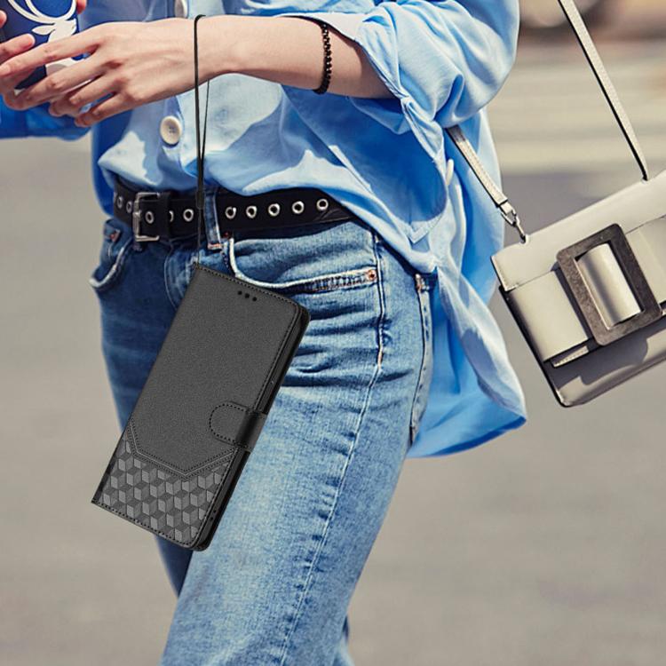 For iPhone 16e Honeycomb Embossing RFID Leather Phone Case(Black) by bashfashion