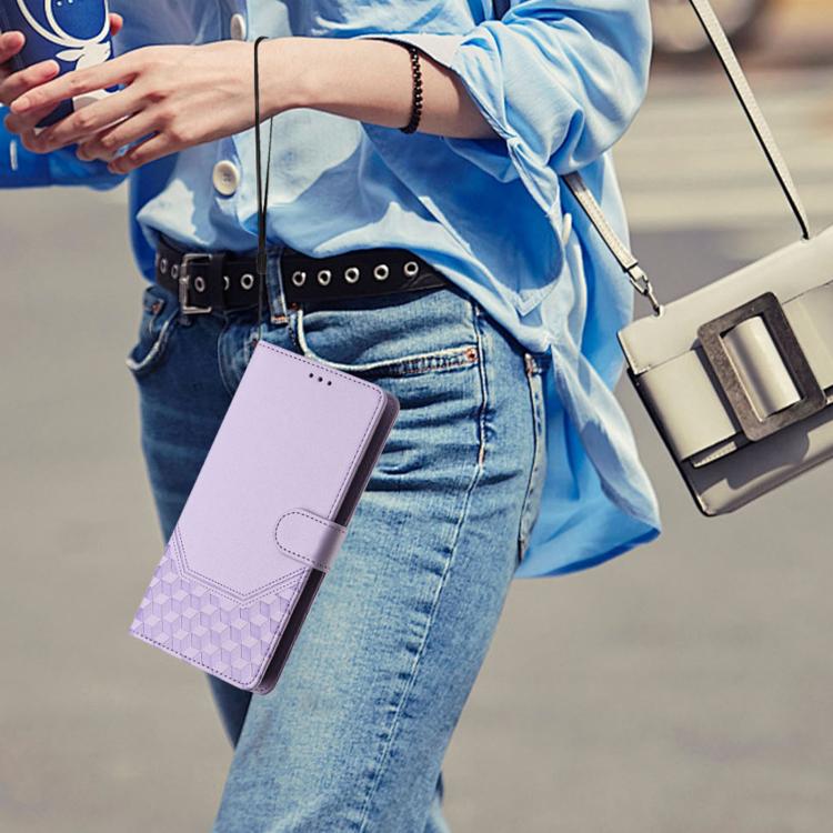 For iPhone 16e Honeycomb Embossing RFID Leather Phone Case(Light Purple) by bashfashion