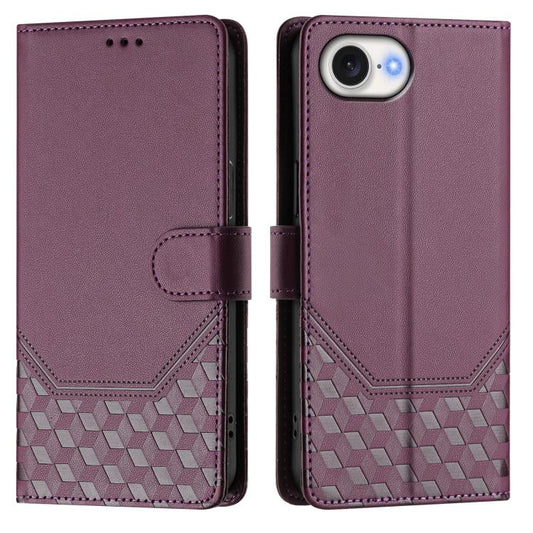 For iPhone 16e Honeycomb Embossing RFID Leather Phone Case(Violet) by bashfashion
