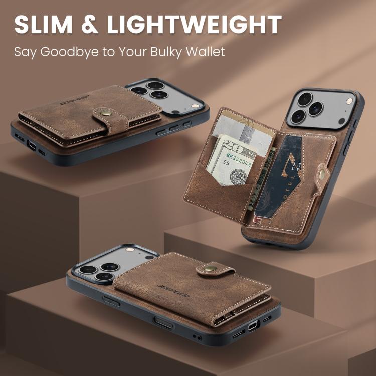 For iPhone 17 Pro JEEHOOD J01 Retro Magnetic Detachable Wallet Phone Case(Brown) by JEEHOOD