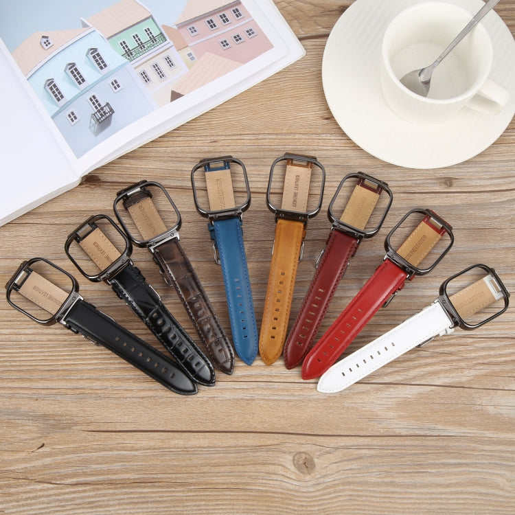 For Redmi Watch 4 Metal Black Frame Genuine Leather Watch Band(Wine Red) by bashfashion