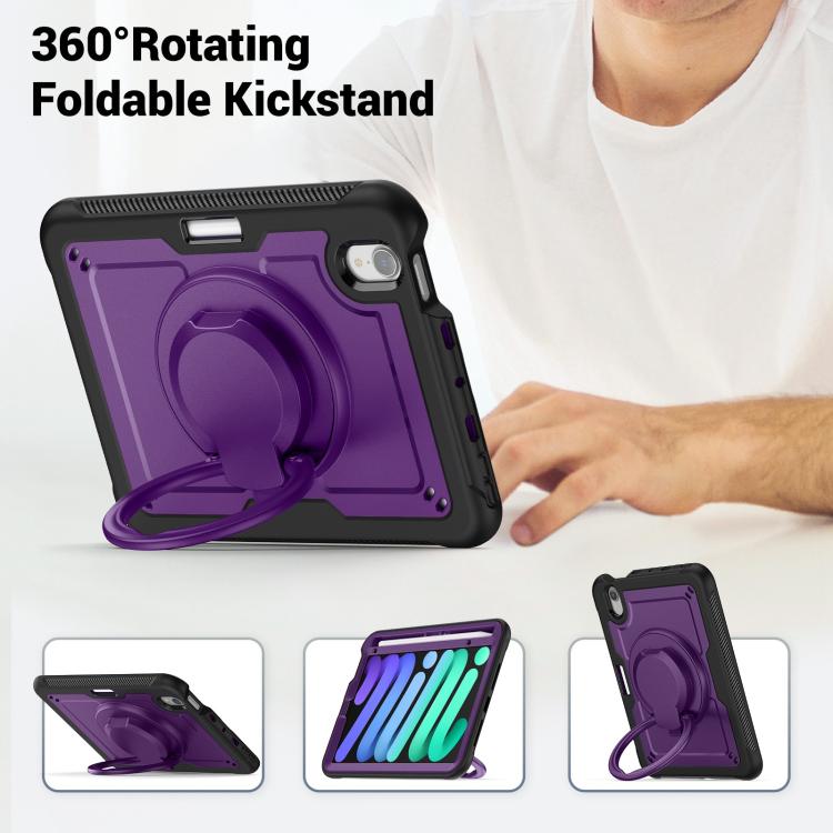 For iPad mini 2024 / mini 6 Honeycomb Hybrid Tablet Case with Handle Holder & Strap(Purple) by bashfashion