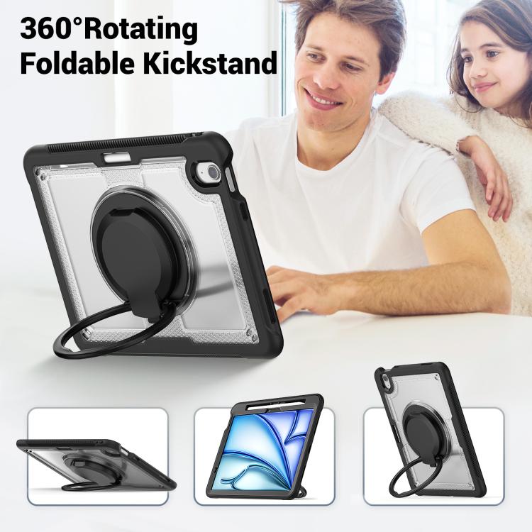 For iPad Air 11 2025 / 2024 Honeycomb Hybrid Tablet Case with Handle Holder & Strap(Transparent) by bashfashion