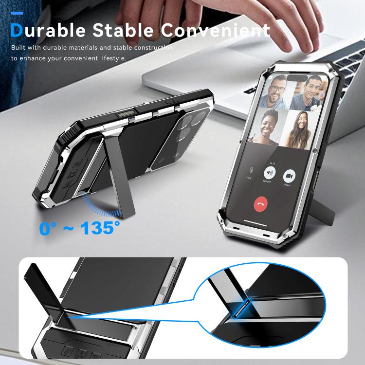 For iPhone 17 Pro Max R-JUST Life Waterproof Dustproof Shockproof Holder Phone Case(Silver) by R-JUST