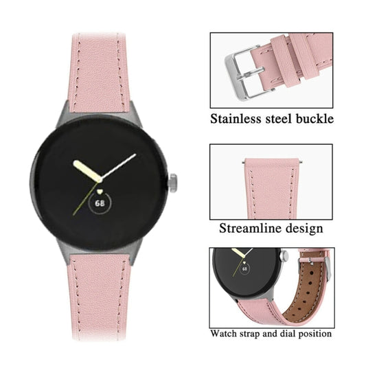 For Google Pixel Watch 3 45mm Round Tail Genuine Leather Watch Band(Pink) by bashfashion