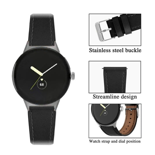 For Google Pixel Watch 3 45mm Round Tail Genuine Leather Watch Band(Black) by bashfashion