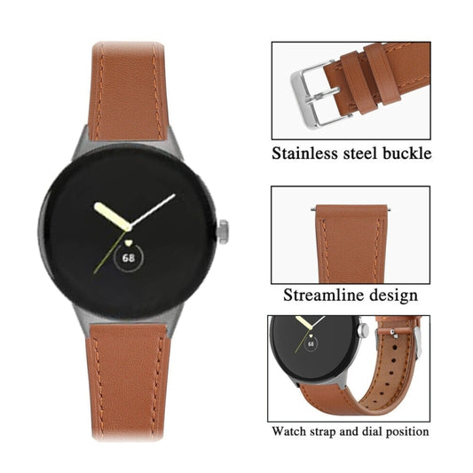 For Google Pixel Watch 3 45mm Round Tail Genuine Leather Watch Band(Brown) by bashfashion