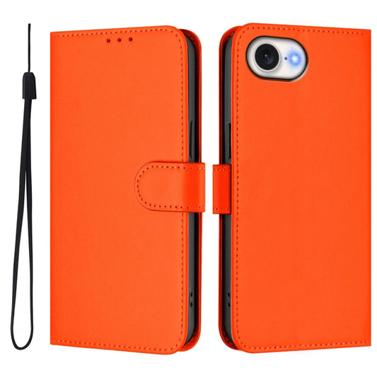 For iPhone 16e Skin Feel Solid Color Leather Phone Case with Lanyard(Orange) by bashfashion