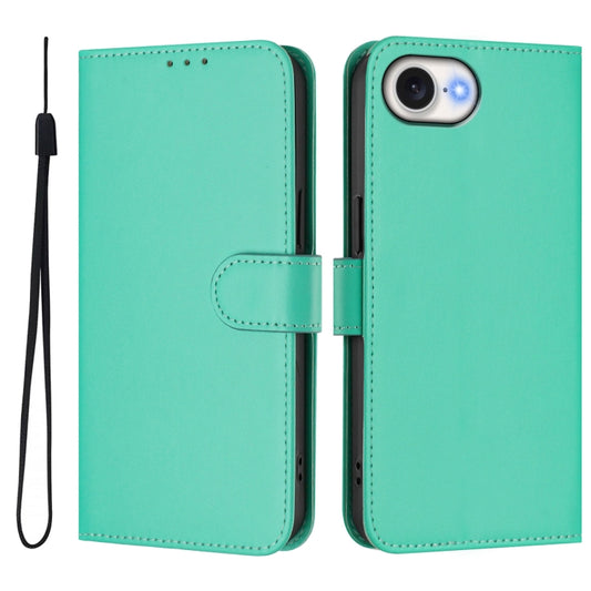 For iPhone 16e Skin Feel Solid Color Leather Phone Case with Lanyard(Green) by bashfashion
