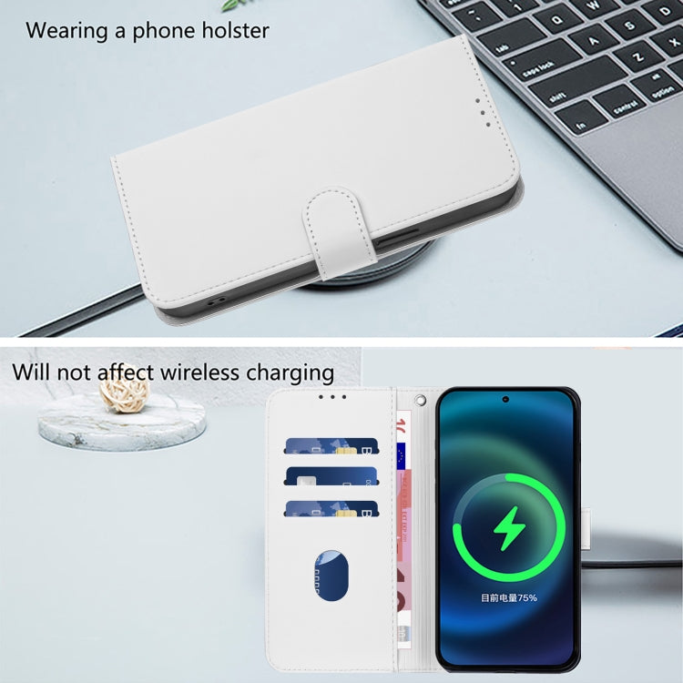 For iPhone 16e Skin Feel Solid Color Leather Phone Case with Lanyard(White) by bashfashion