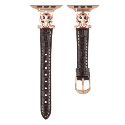 For Apple Watch 42mm / 41mm / 40mm / 38mm Leopard Head Bamboo Texture Leather Watch Band(Rose Gold Brown) by bashfashion