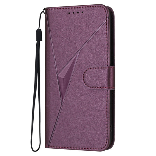 For iPhone 16e Triangle Pattern Buckle Clasp Leather Phone Case(Dark Purple) by bashfashion