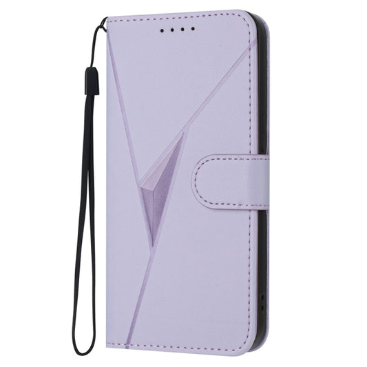 For iPhone 16e Triangle Pattern Buckle Clasp Leather Phone Case(Light Purple) by bashfashion