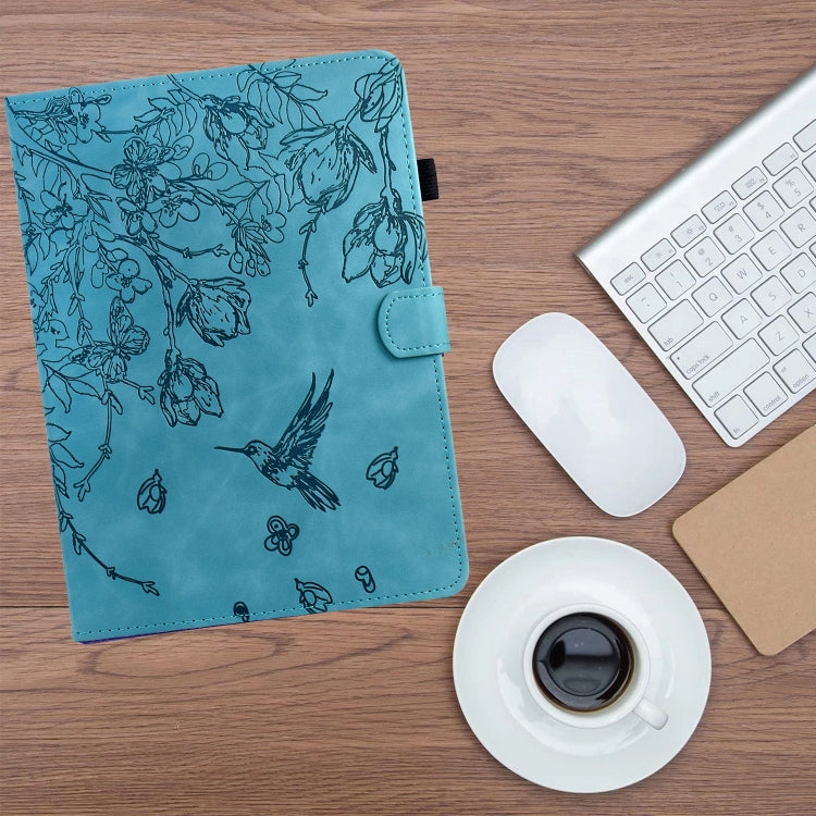 For Samsung Galaxy Tab A11 / A9 Flowers and Bird Embossed Leather Tablet Case(Light Blue) by bashfashion